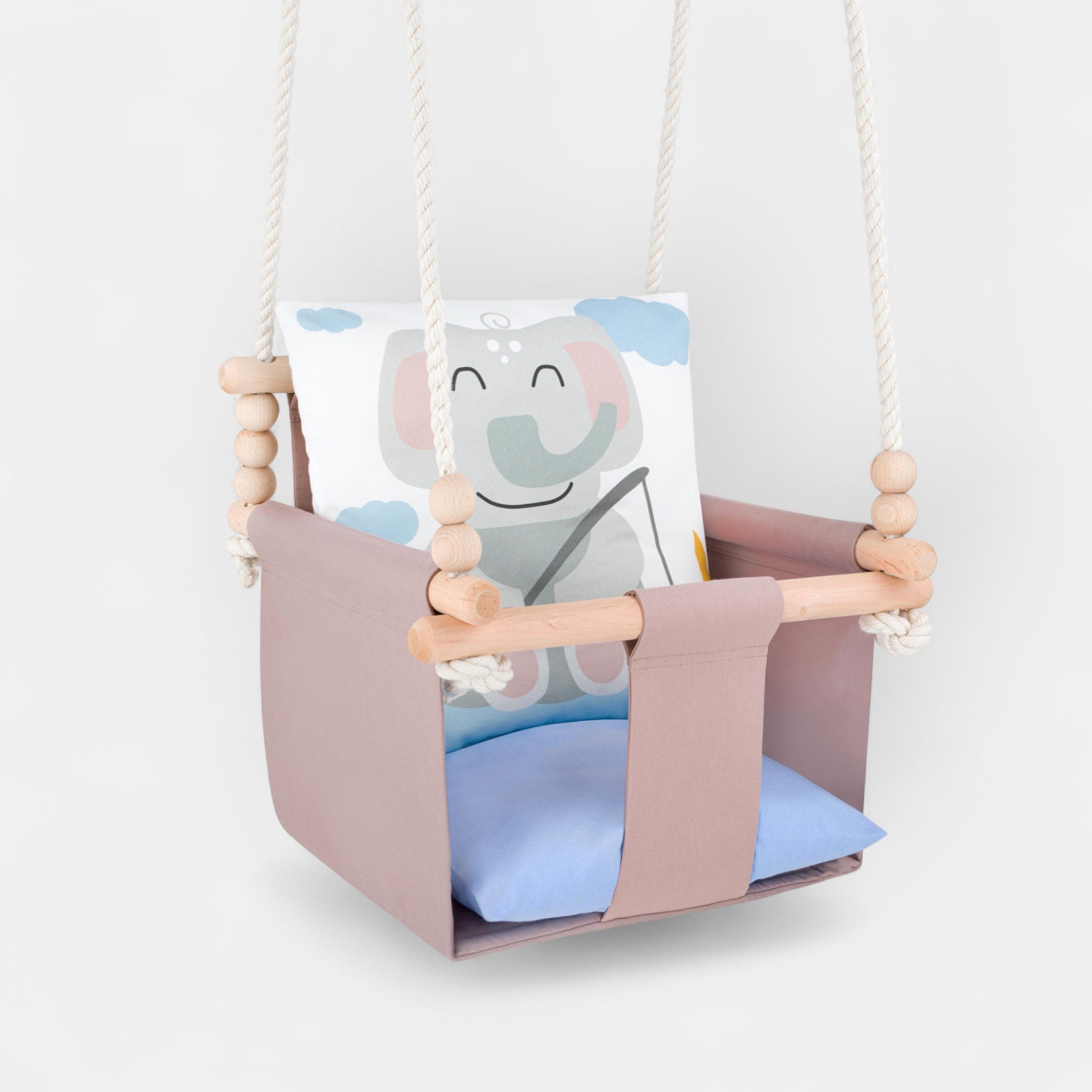 Balançoire pour bébé avec coussins en coton double face ELEPHANT