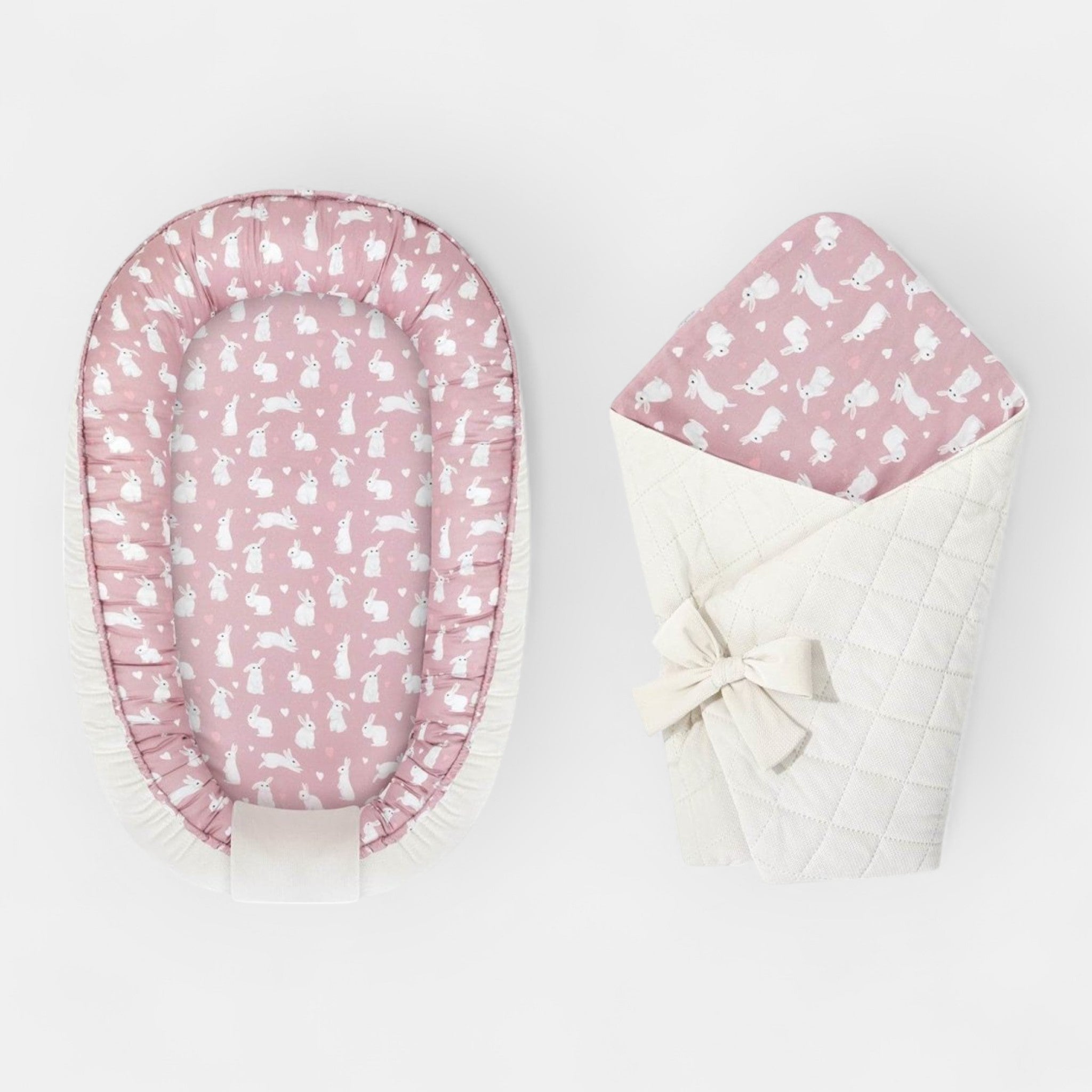 Nid et couverture pour bébé - ensemble de 2 éléments Lapins Beige et Rose