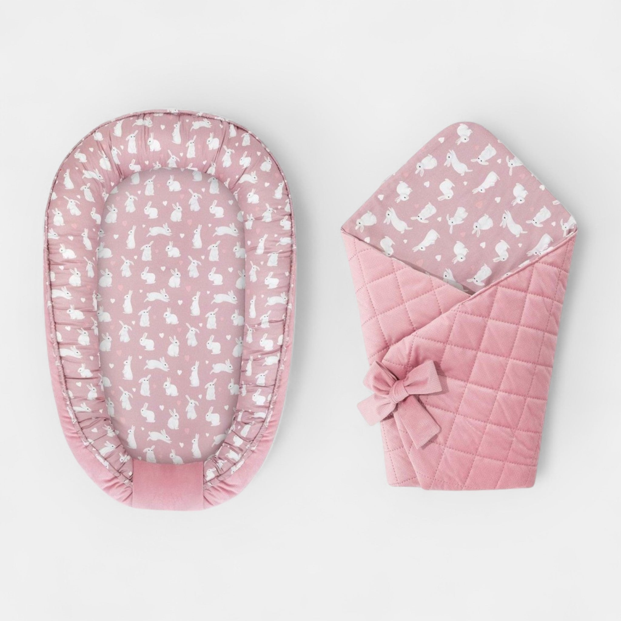 Nid et couverture pour bébé - ensemble de 2 éléments Lapins Rose