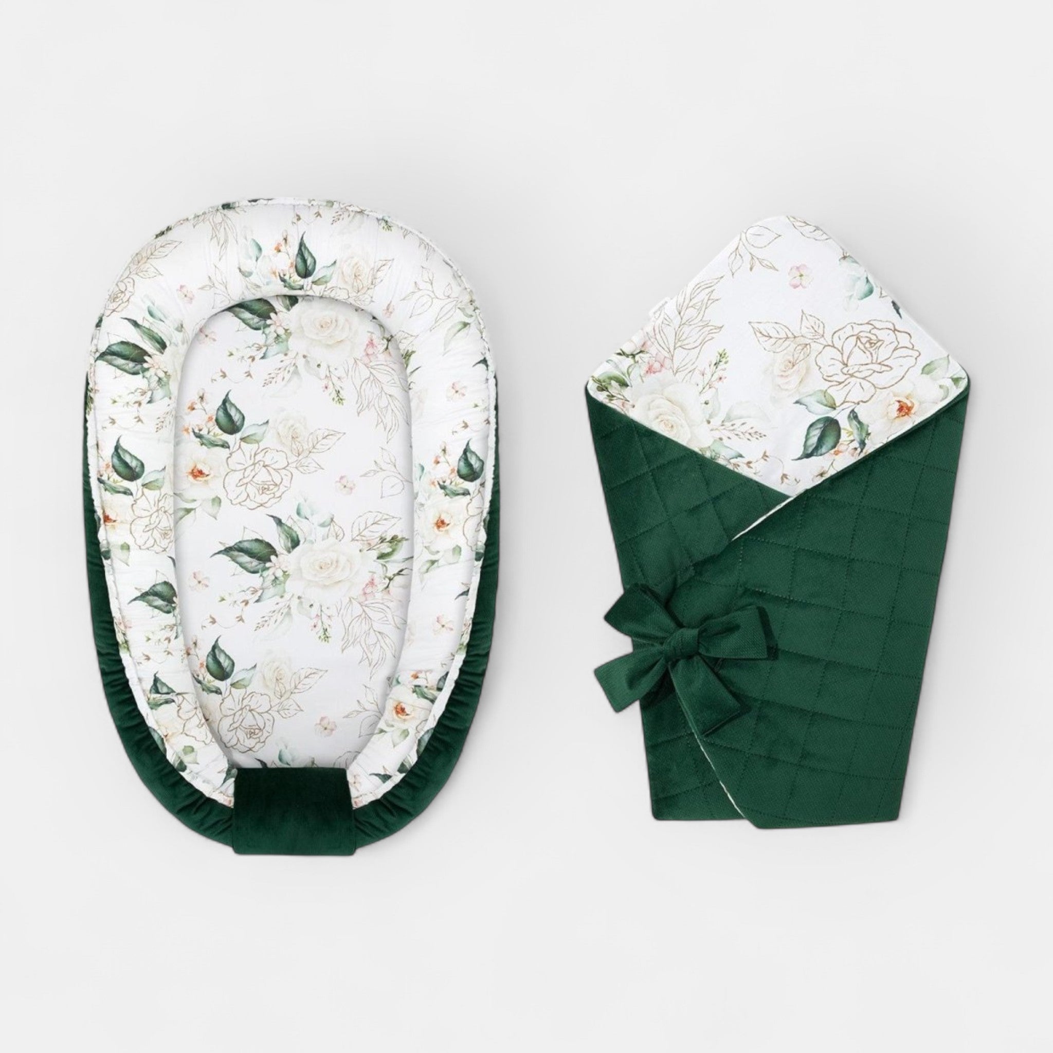 Nid et couverture pour bébé - ensemble de 2 éléments Jardin des roses Vert foncé