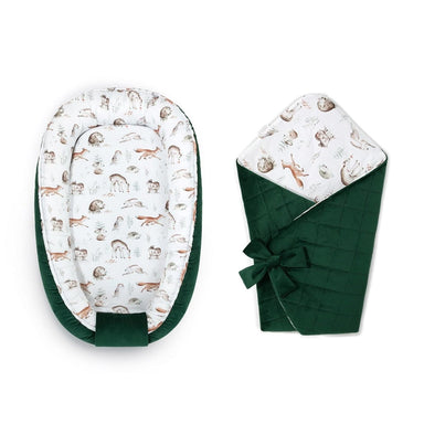 Nid et couverture pour bébé - ensemble de 2 éléments Amis de la forêt Vert foncé guguplanet 