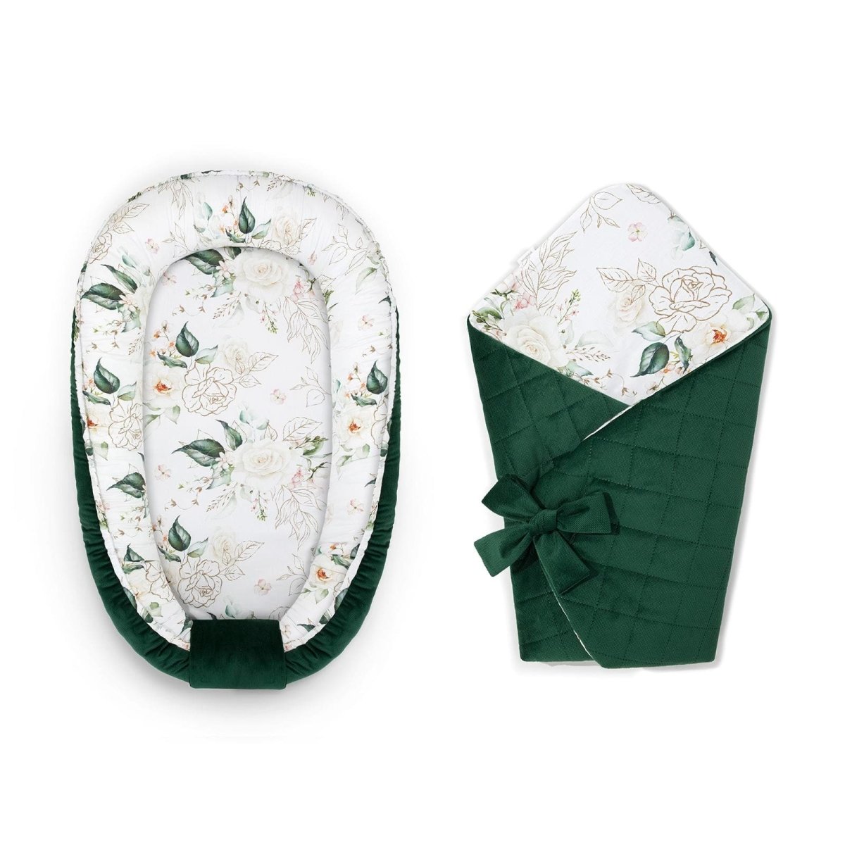 Nid et couverture pour bébé - ensemble de 2 éléments Jardin des roses Vert foncé guguplanet 