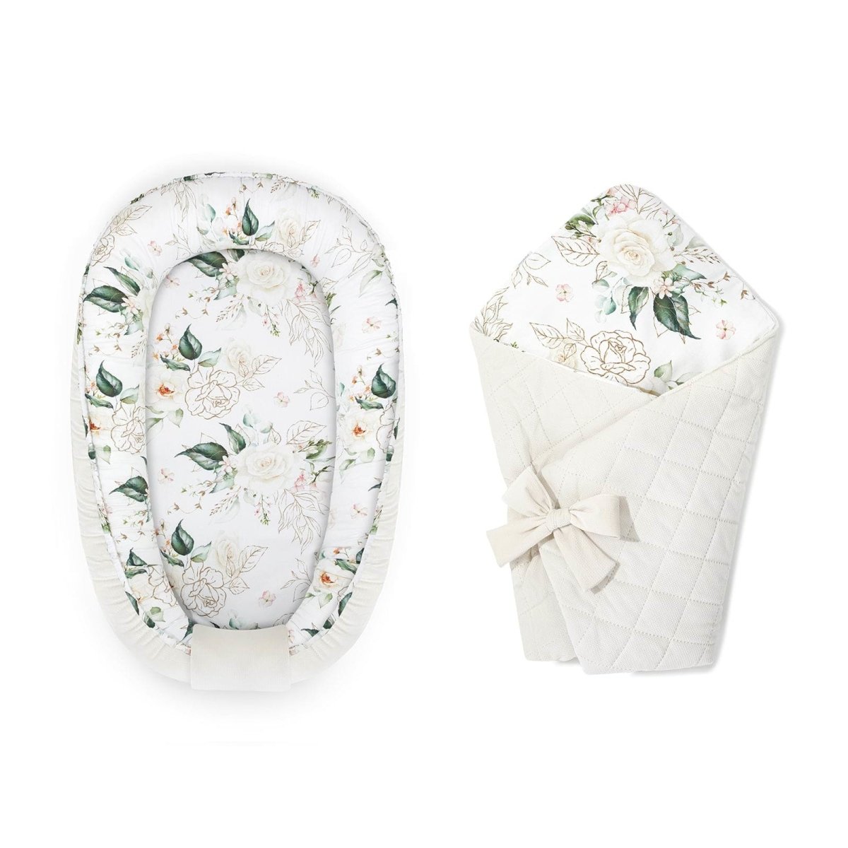 Nid et couverture pour bébé - ensemble de 2 éléments Jardin des roses Ecru guguplanet 