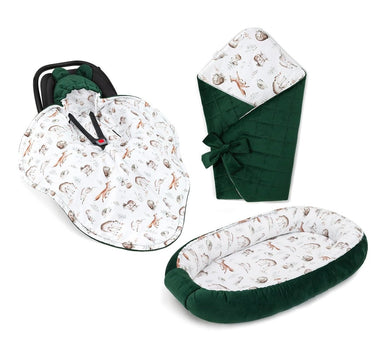 Nid et couvertures pour bébé - ensemble de 3 éléments Amis de la forêt Vert foncé guguplanet 
