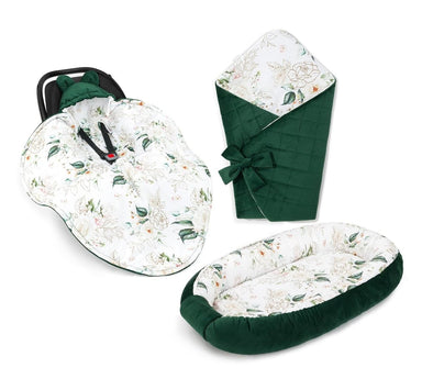 Nid et couvertures pour bébé - ensemble de 3 éléments Jardin des roses Vert foncé guguplanet 