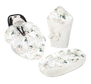 Nid et couvertures pour bébé - ensemble de 3 éléments Jardin des roses Ecru guguplanet 