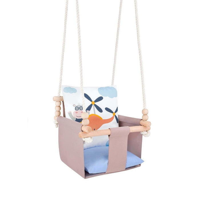 Balançoire pour bébé avec coussins en coton double face HIPPOPOTAME guguplanet 