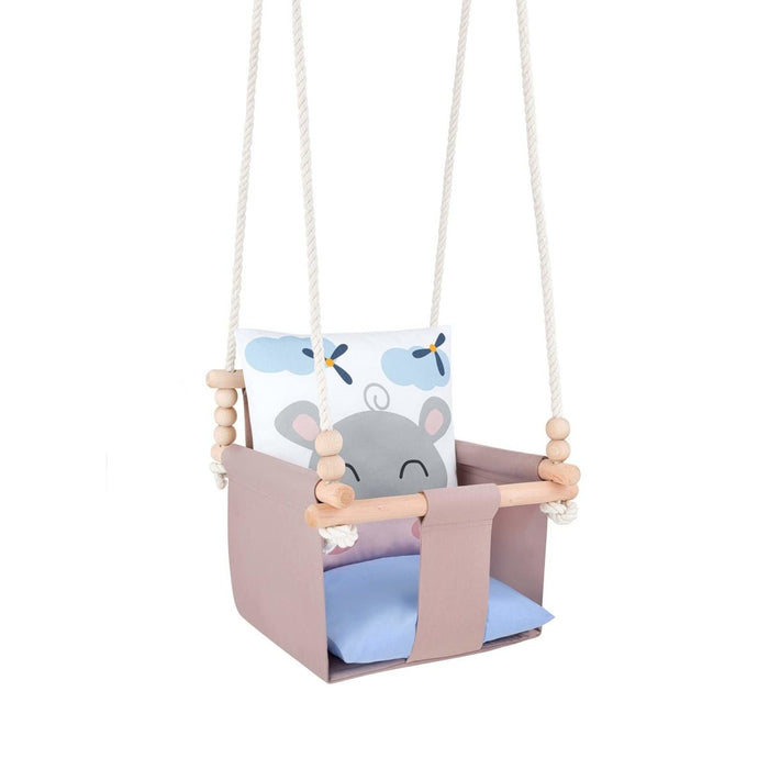 Balançoire pour bébé avec coussins en coton double face HIPPOPOTAME guguplanet 